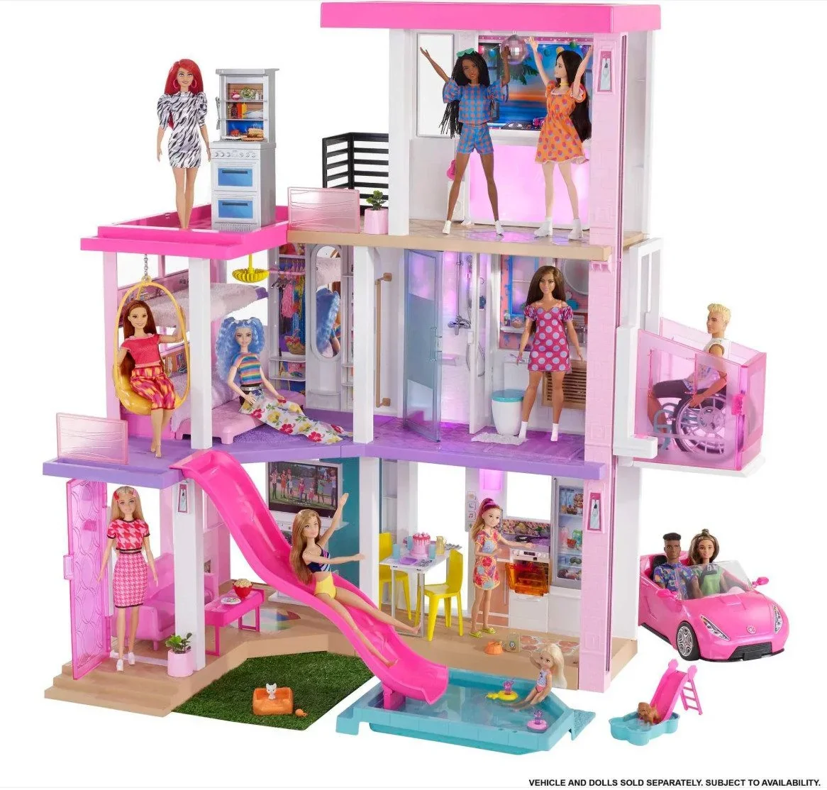 Barbie Puppenhaus Traumhaus 110 cm, 3 Etagen, 75 Teile, Spielset