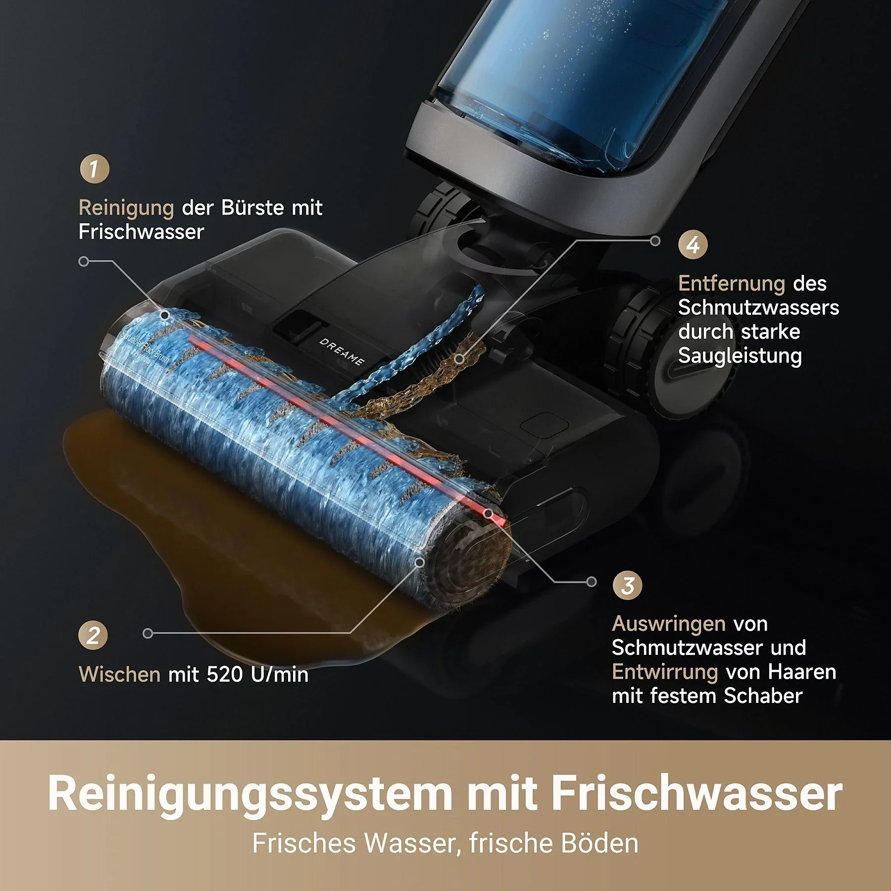 DREAME H14 Pro Nass und Trockensauger Schwarz für Böden und Teppiche