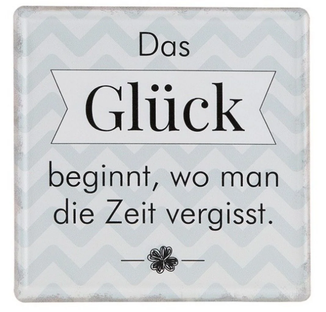 GILDE Metallschild – „Glück beginnt da, wo man die Zeit vergisst“