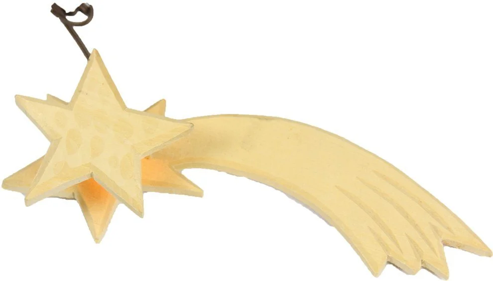 Beleuchteter Krippen-Komet – 9,5 cm, handbemalt, LED-Licht, aus Holz