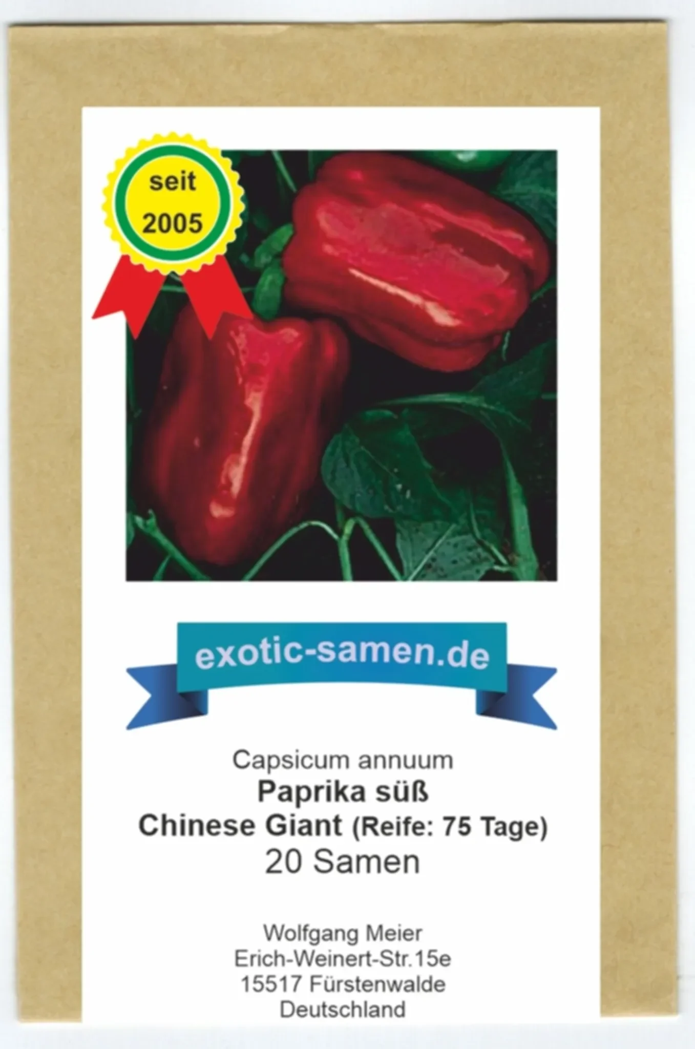 Blockpaprika „Chinese Giant“ – saftig-süße Gemüsepaprika, ca. 20 Samen