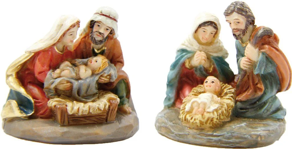 Mini-Krippenfiguren „Heilige Familie“ • 2er-Set • Holzoptik • Höhe 3 cm