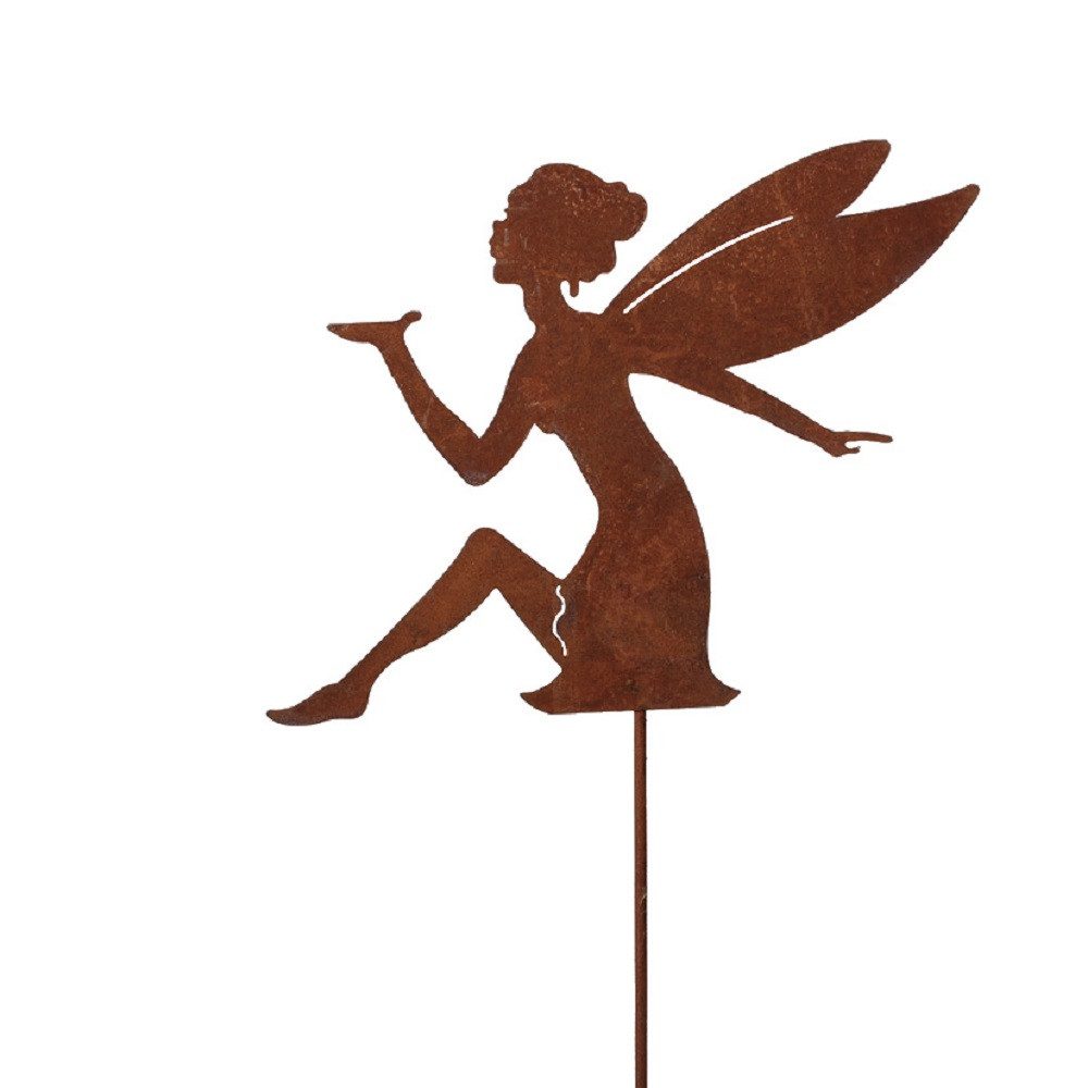 DRAGIMEX – Gartenstecker „Elfe sitzend“ aus Metall · Rostoptik · 78 cm