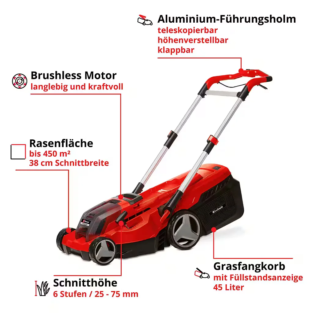 Akkurasenmäher RASARRO 36V 38 mit 2x4 Ah Akku und Ladegerät 38 cm