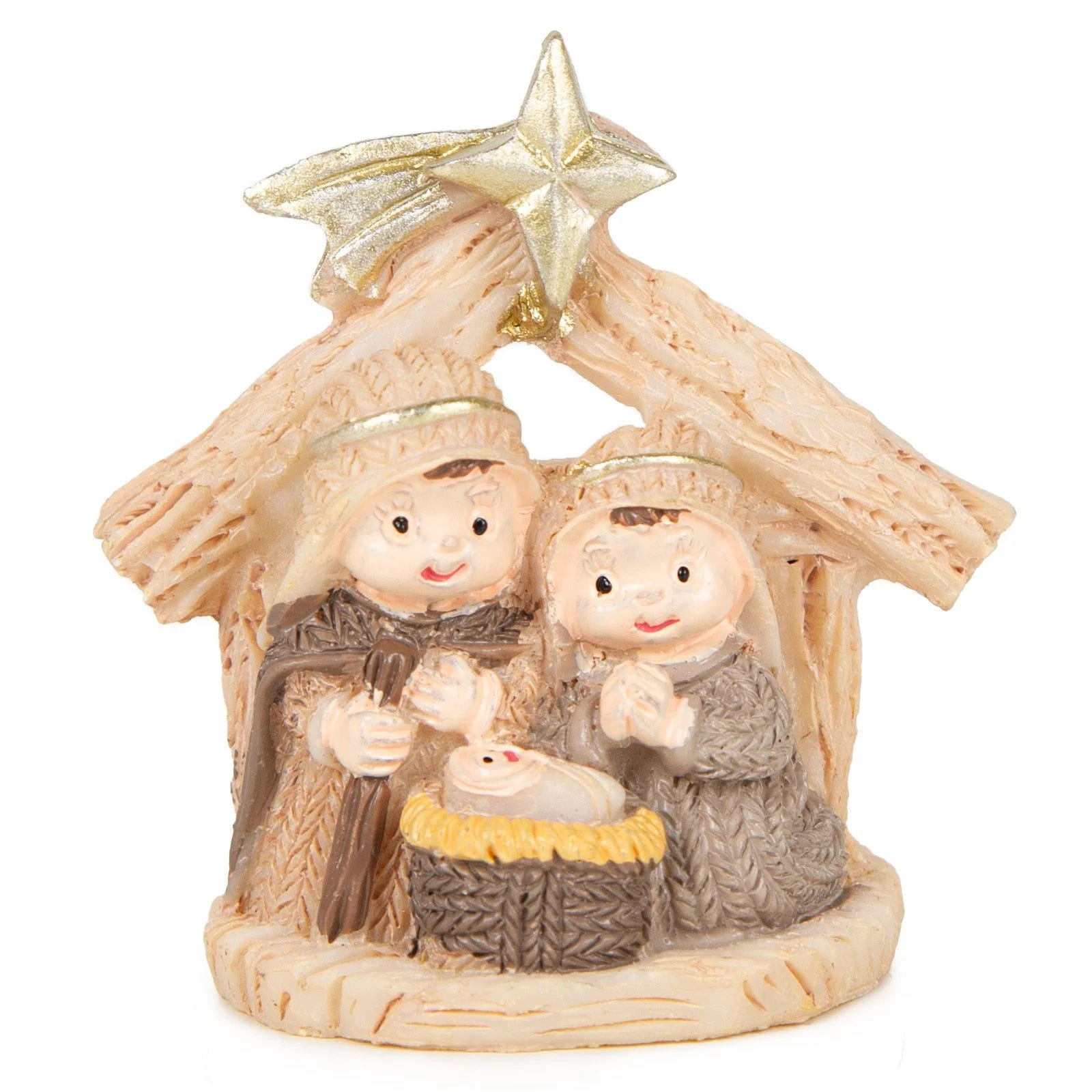 Mini-Weihnachtskrippe „Heilige Familie im Stall“ • Creme-Beige • 6,5 cm