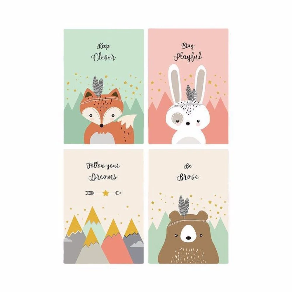 Kinderzimmer Poster-Set „Waldtiere“ – 4er-Set, A4