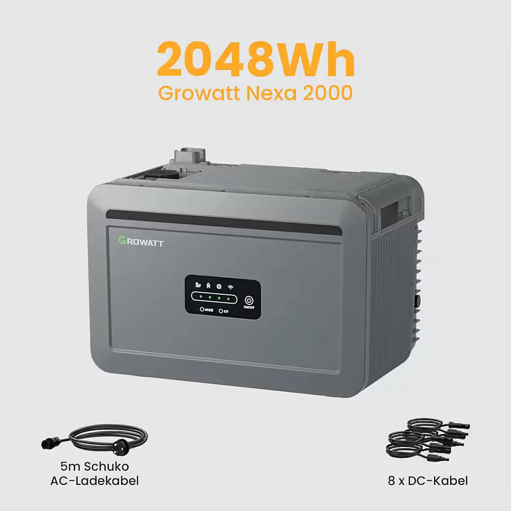 Balkonkraftwerk 910W bifazial PV All in One Growatt NEXA 2000 2048Wh