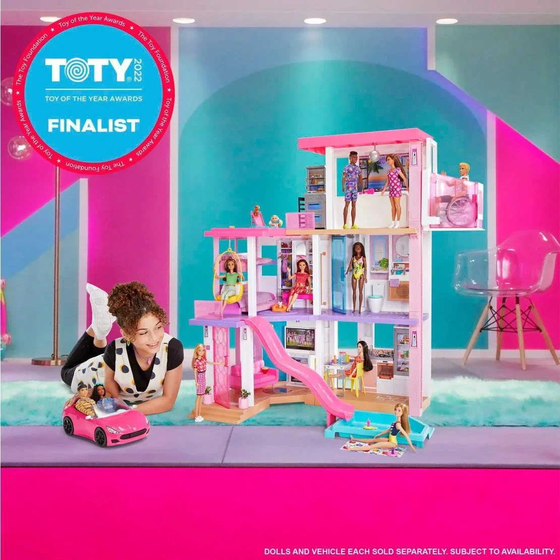 Barbie Puppenhaus Traumhaus 110 cm, 3 Etagen, 75 Teile, Spielset