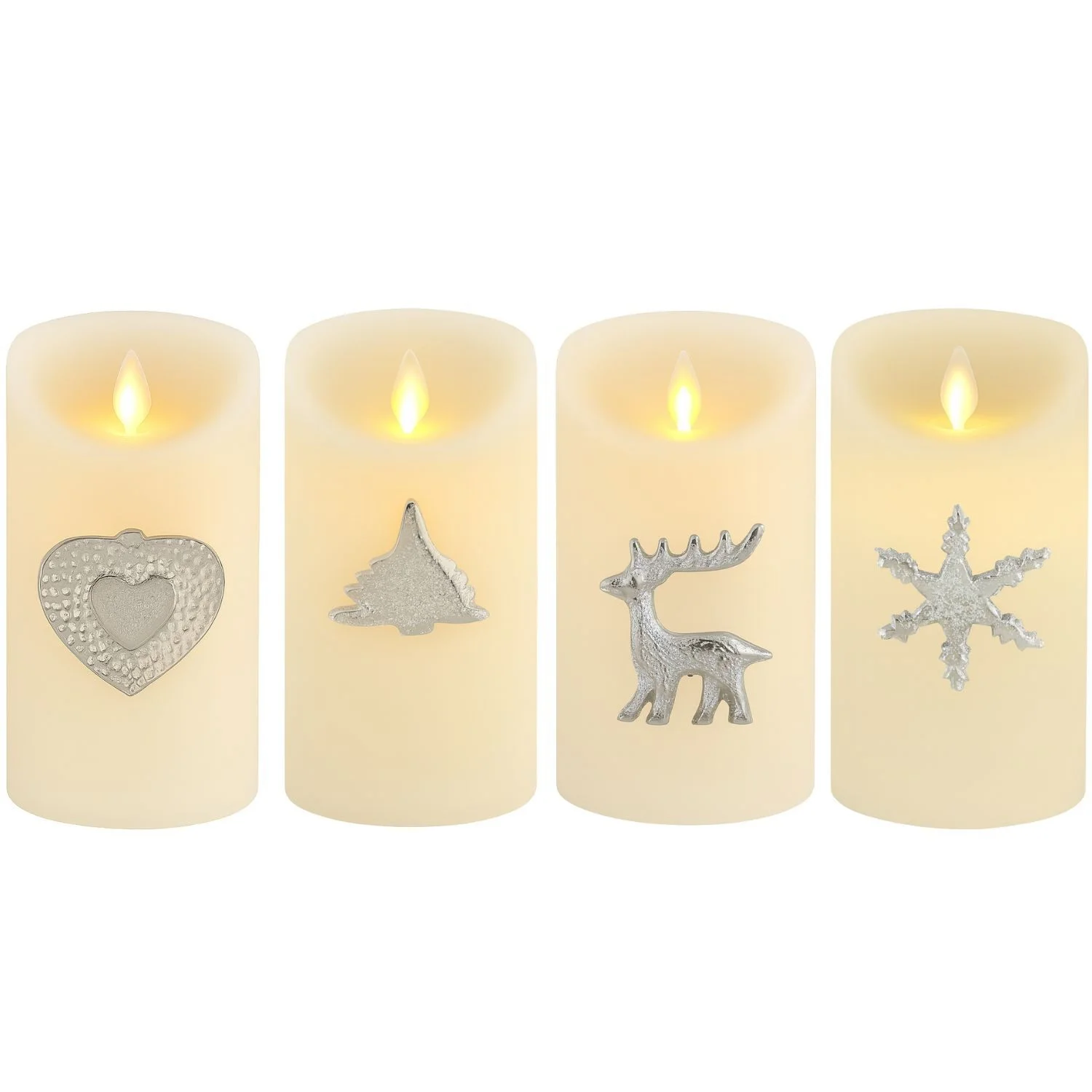 Kerzenpin-Set „Caloge A–D“ – 4 Stück, 6 cm, Silber, Handgefertigt